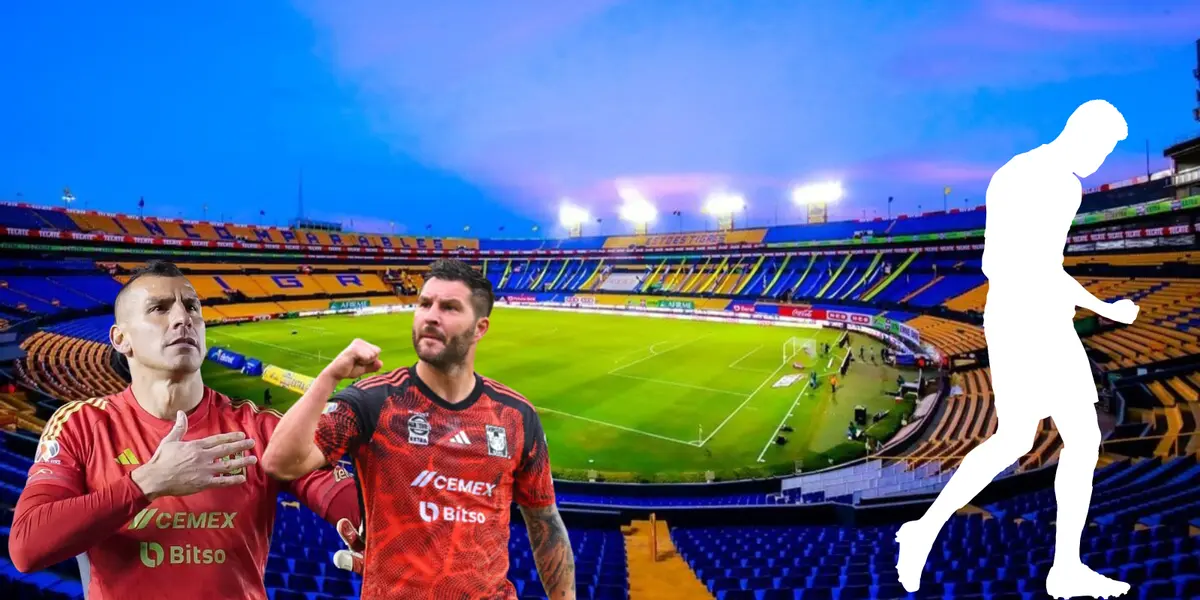 Estadio de Tigres de fondo, tomado de Wikipedia, con Nahuel y Gignac al frente