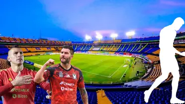 Estadio de Tigres de fondo, tomado de Wikipedia, con Nahuel y Gignac al frente