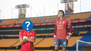 Estadio de Tigres, Nahuel Guzmán y otro arquero con el rostro tapado/ Foto Tigres oficial.