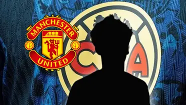 Facundo Pellistri en forma de sombra, logo de Manchester United/Foto Club América.