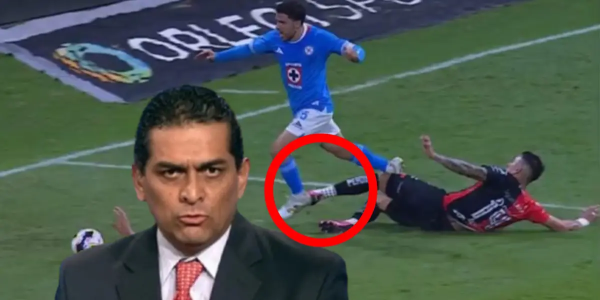 Felipe Ramos Rizo y jugadores de Cruz Azul y Atlas disputando balón/ Foto TUDN.