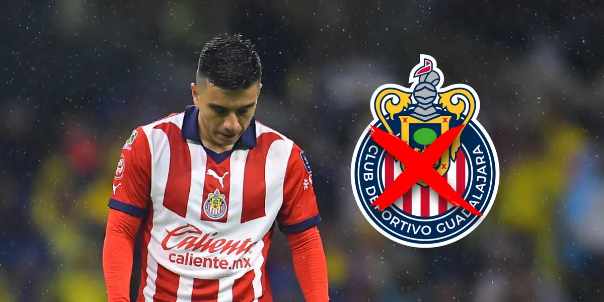 Fernando Beltrán cabizbajo y logo de Chivas tachado/Foto ESTO.