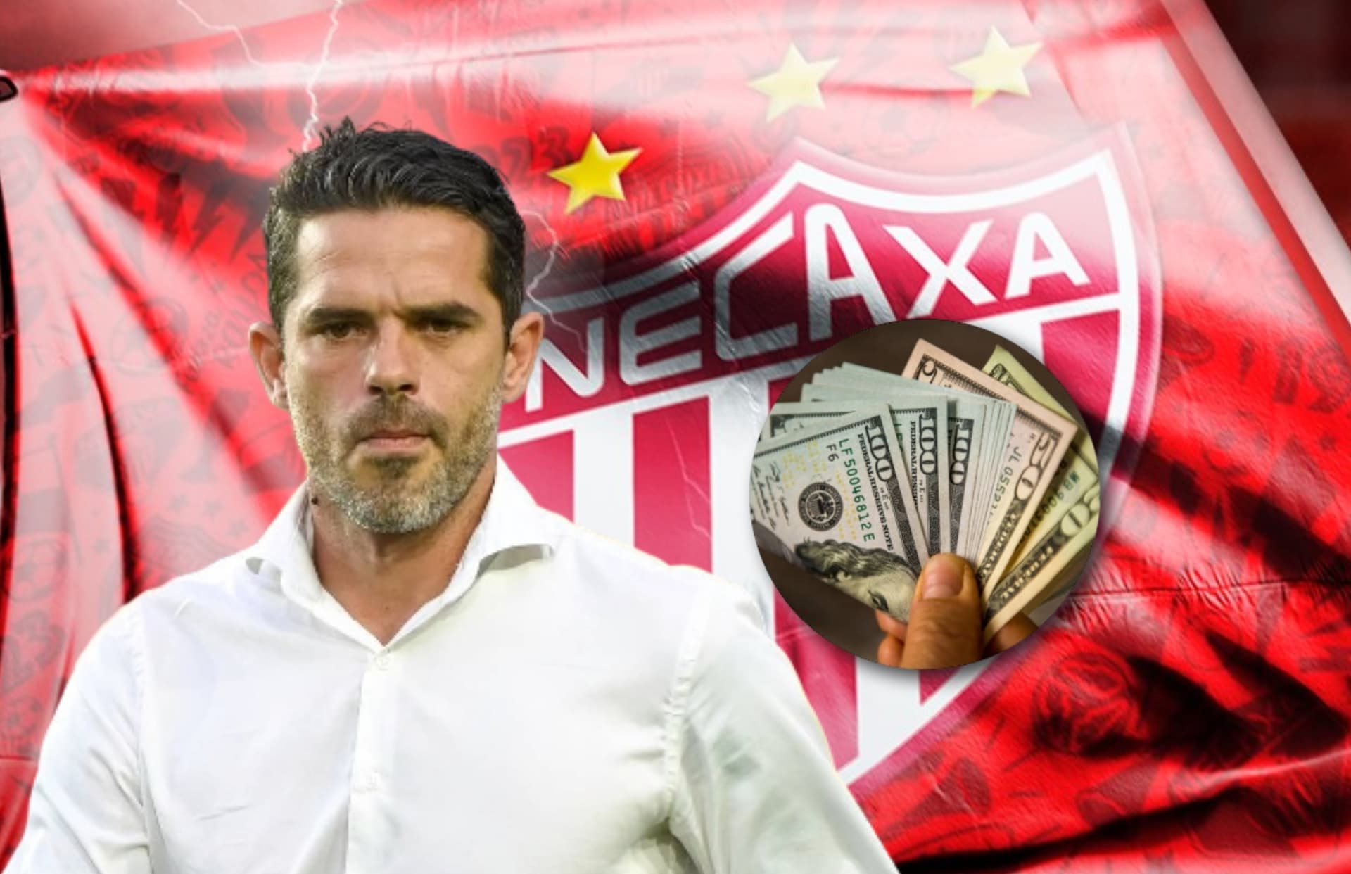 Fernando Gago e imagen de billetes en mano/ Foto Necaxa.