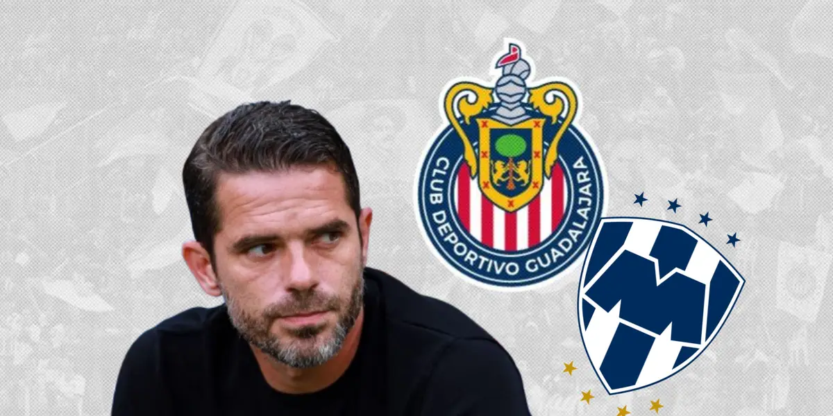 Fernando Gago volteando y logos del Guadalajara y Rayados/Foto Chivas.