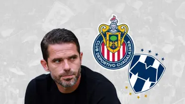 Fernando Gago volteando y logos del Guadalajara y Rayados/Foto Chivas.