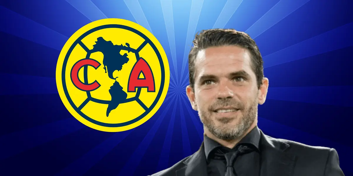 Fernando Gago y escudo del América a su lado/Foto Brandemia.