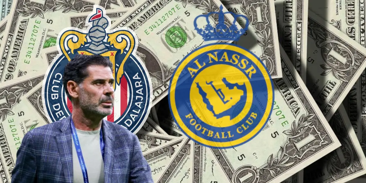 Fernando Hierro junto al escudo de Chivas y Al Nassr / IMAGO7