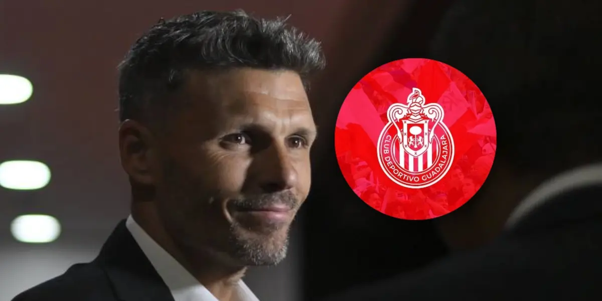 Fernando Ortiz riendo y escudo del Guadalajara/ Foto Mediotiempo.
