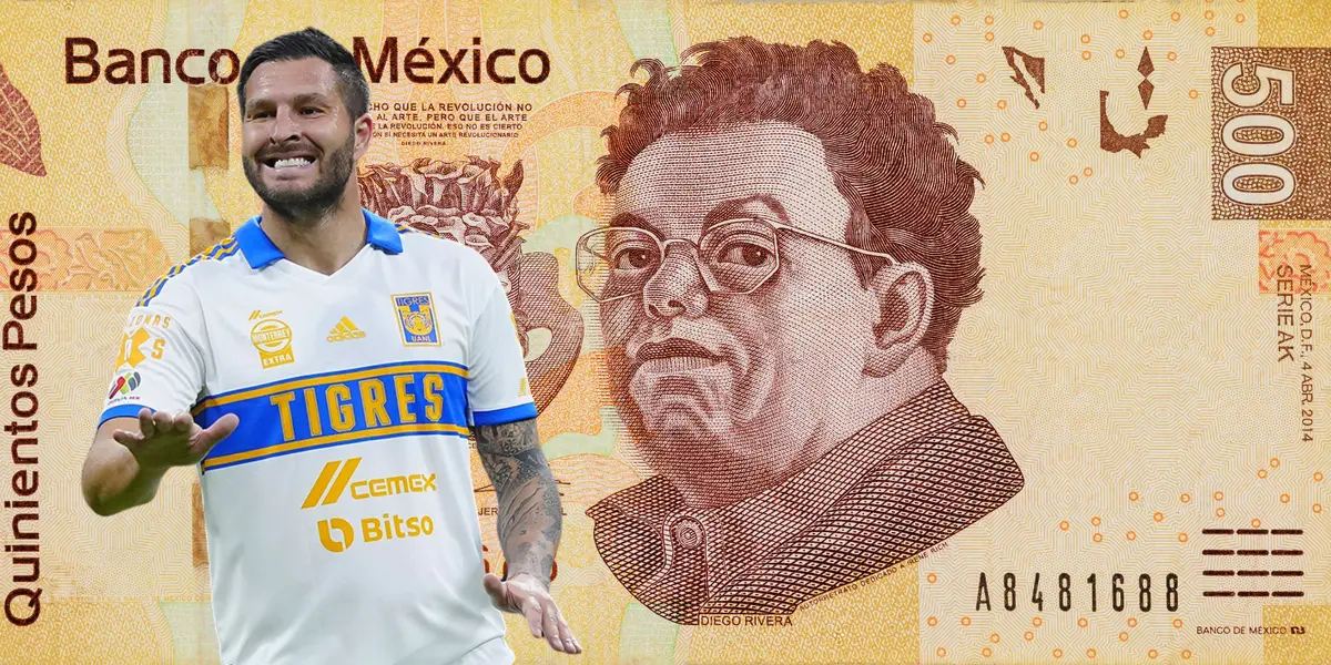 Fondo de billete de 500 pesos, tomado de Canva, con Gignac al frente