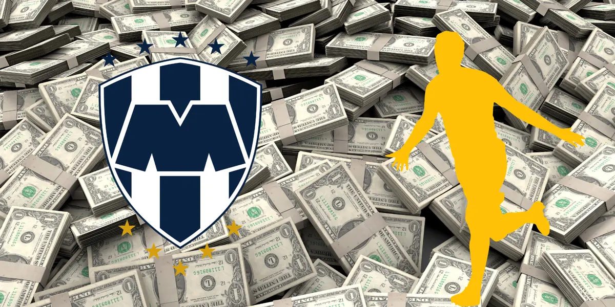 Fondo de dólares tomado de Canva, con escudo de Rayados