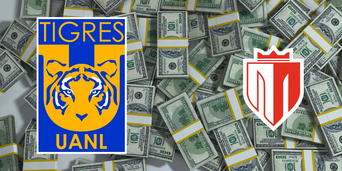 Fondo de dólares tomado de Canva, con escudo de Tigres y Estelí al frente