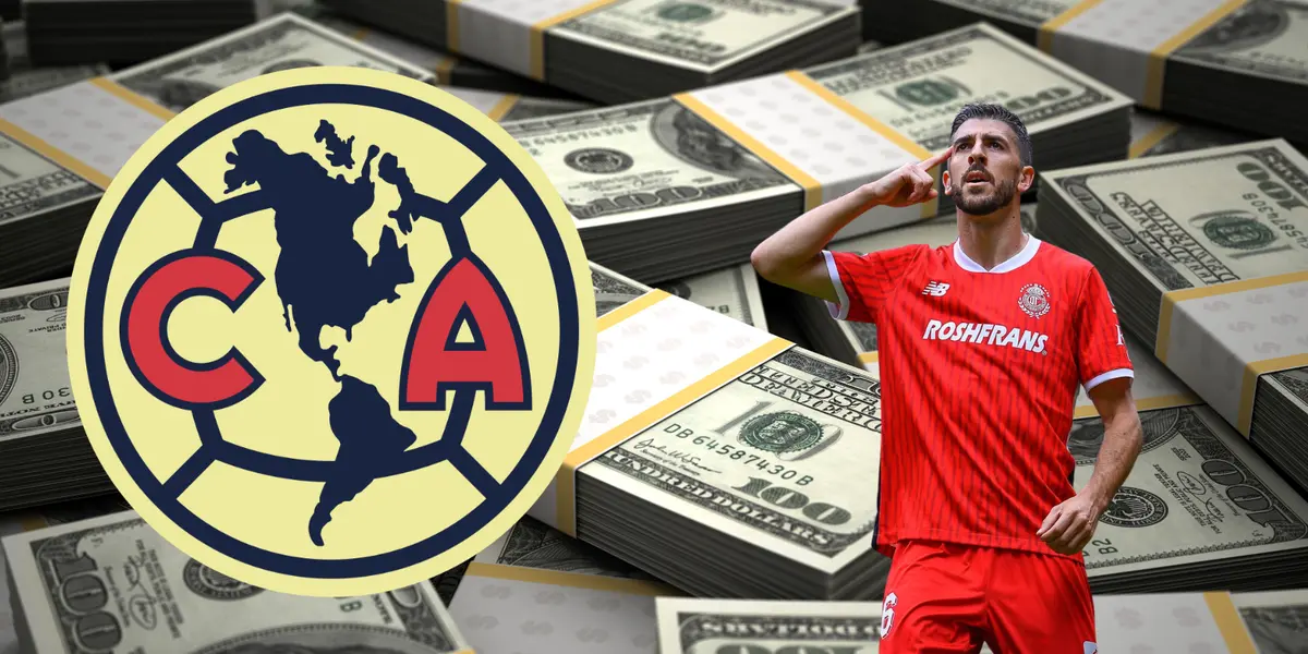 Fondo de dólares tomado de Canva, con escudo del América y Paulinho