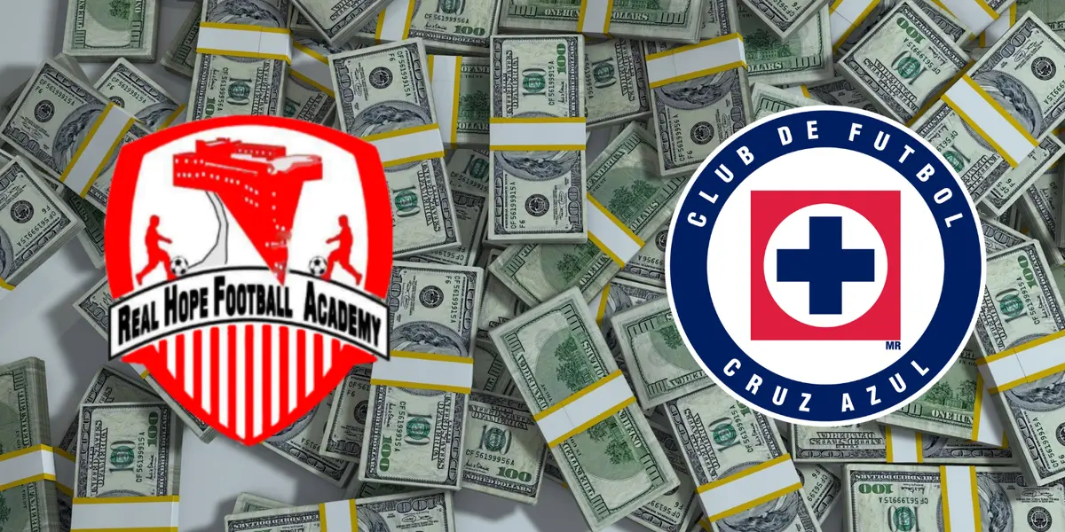 Fondo de dólares tomado de Canva, con escudo del Hope y de Cruz Azul al frente