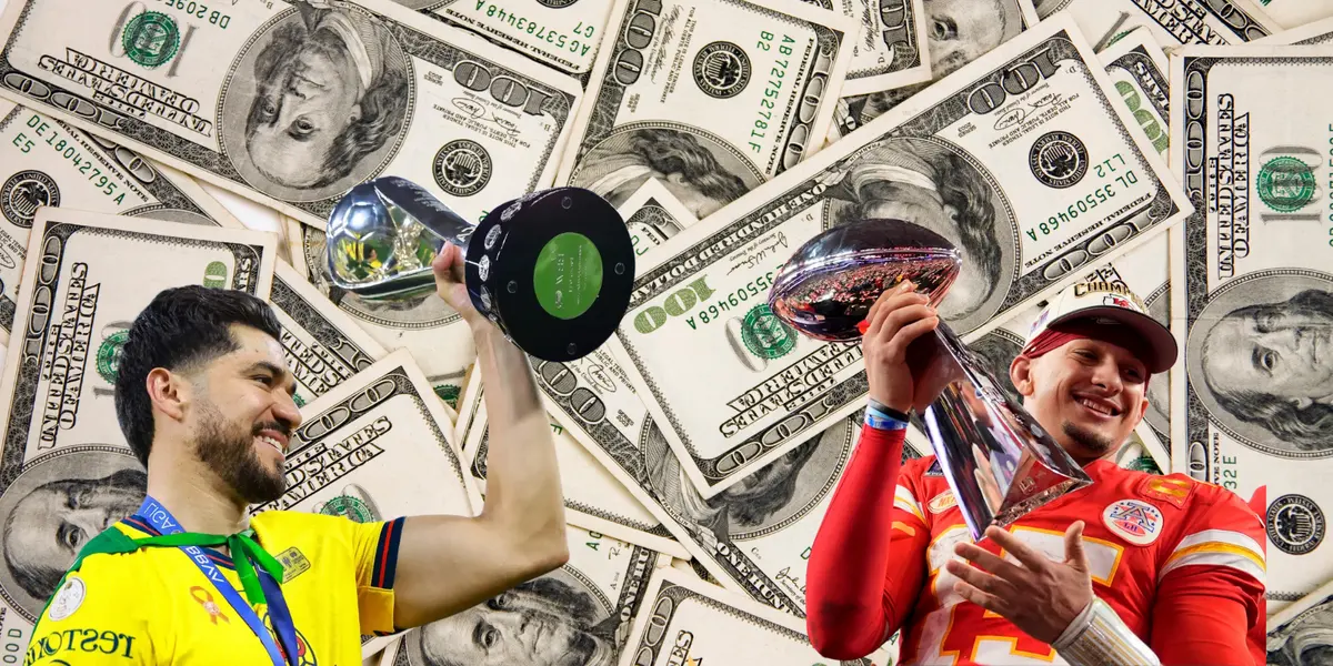 Fondo de dólares tomado de Canva, con Henry y Mahomes al frente