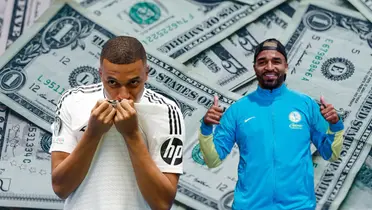 Fondo de dólares tomado de Canva, con Mbappé y Rodrigo Aguirre al frente