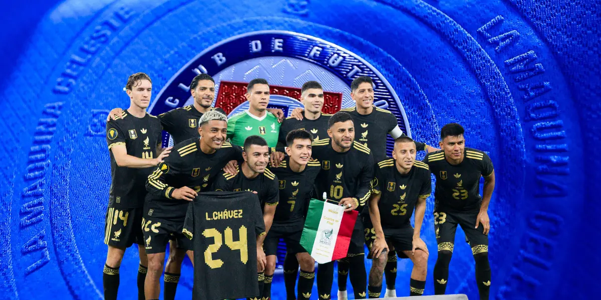 Fondo de Tienda Cruz Azul, con jugadores del Tri al frente