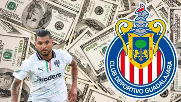 Fondo tomado de Canva, con Corona al frente y escudo de Chivas