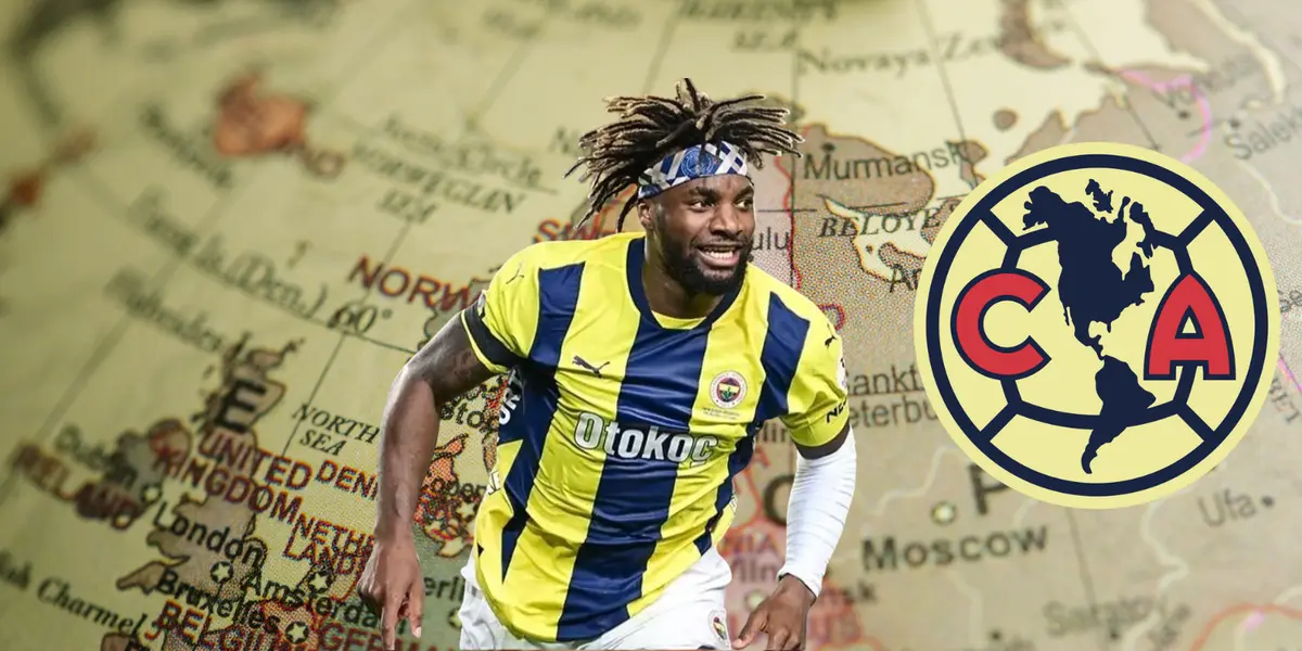 Fondo tomado de Canva, con escudo de América y Allan al frente