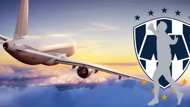 Fondo tomado de Canva, con escudo de Rayados
