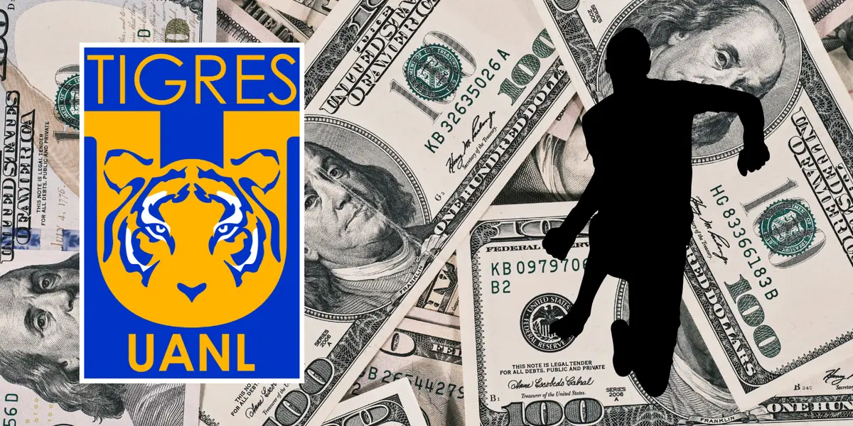 Fondo tomado de Canva, con escudo de Tigres al frente
