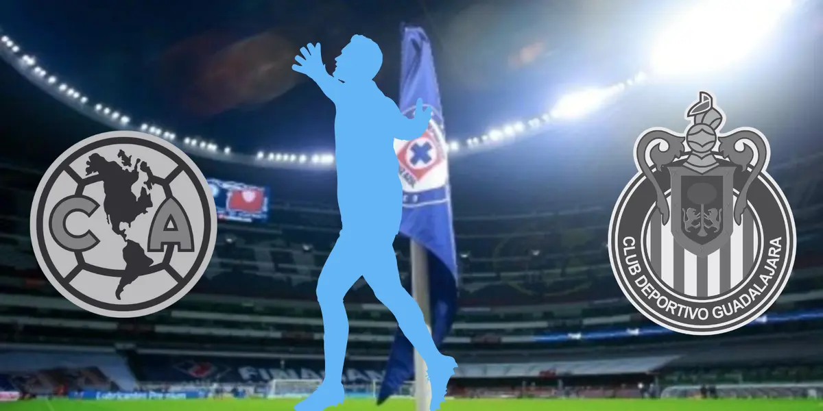Fondo tomado de Cruz Azul, con escudo de Chivas y América al frente