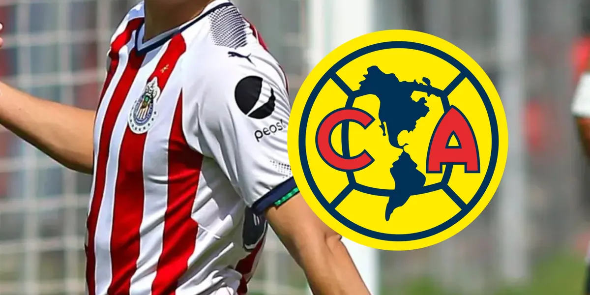 Futbolista de Chivas junto al escudo del América / FOTO BOLAVIP