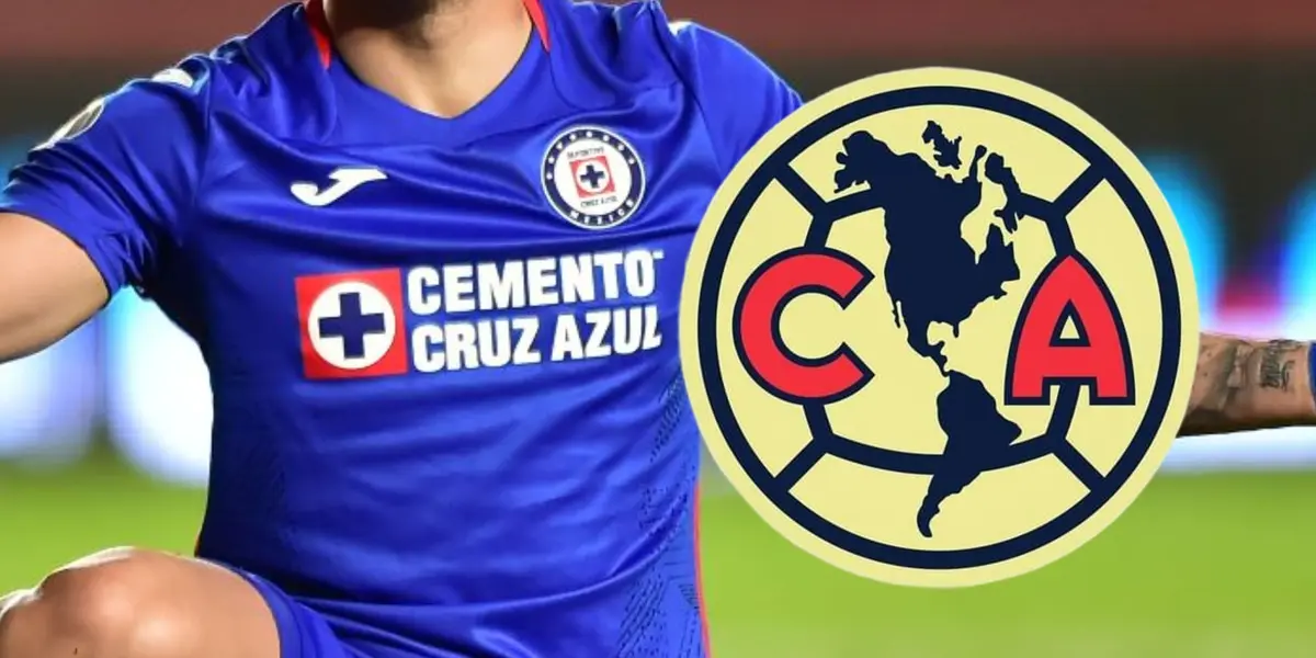 Futbolista de Cruz Azul y escudo del América/Foto Sol Yucatán.