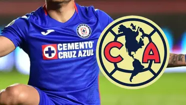 Futbolista de Cruz Azul y escudo del América/Foto Sol Yucatán.
