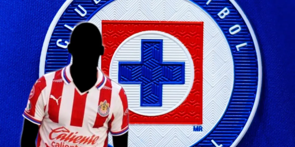 Futbolista incógnito de Chivas junto al escudo de Cruz Azul / FOTO DEPORTE COLIMA