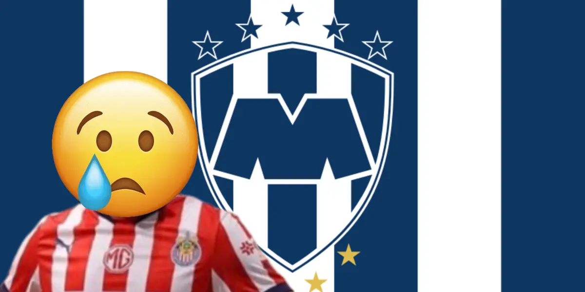 Futbolista incógnito de Chivas junto al escudo de Rayados / FOTO X