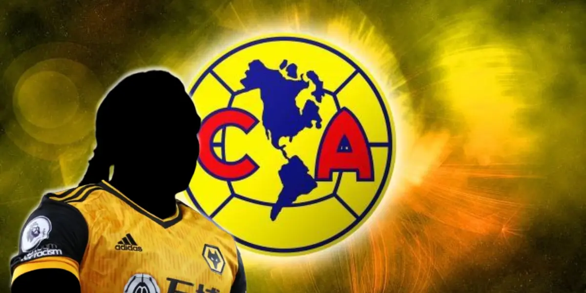 Futbolista incógnito de los Wolves junto al escudo del América / FOTO GOAL