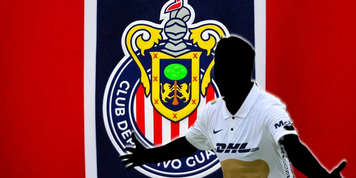 Futbolista incógnito de Pumas junto al escudo de Chivas / FOTO ESPN