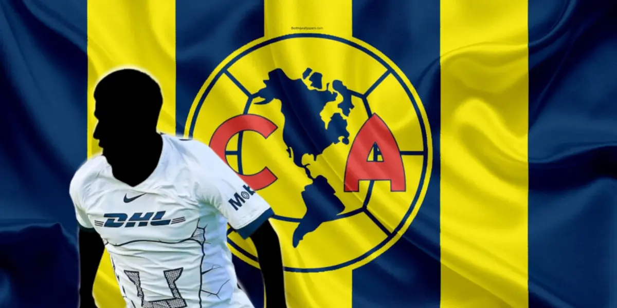 Futbolista incógnito de Pumas junto al escudo del América / FOTO ANDINA