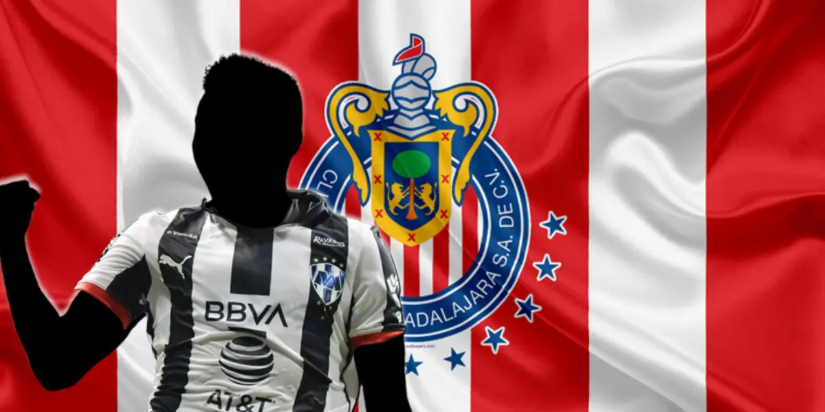 Futbolista incógnito de Rayados junto al escudo de Chivas / FOTO MEDIOTIEMPO