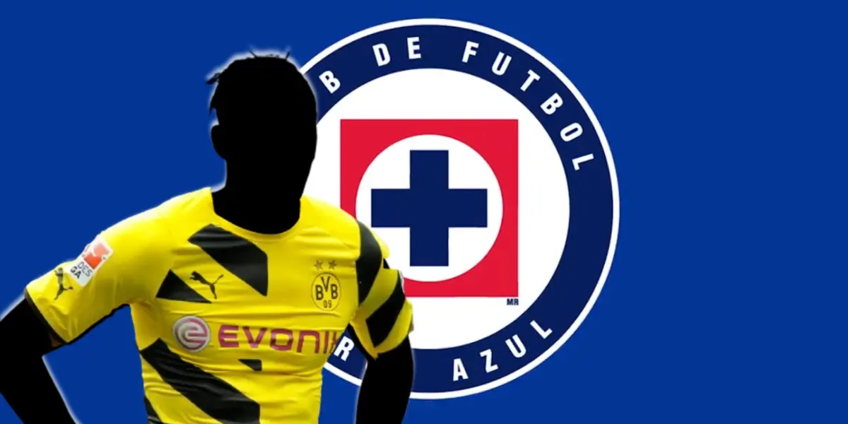 Futbolista incógnito del Borussia Dortmund junto al escudo de Cruz Azul / FOTO THE GUARDIAN