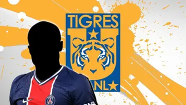 Futbolista incógnito del PSG junto al escudo de Tigres / FOTO EUROSPORT