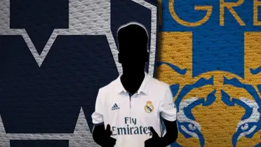 Futbolista incógnito del Real Madrid junto a escudos de Tigres y Monterrey / FOTO AS MÉXICO