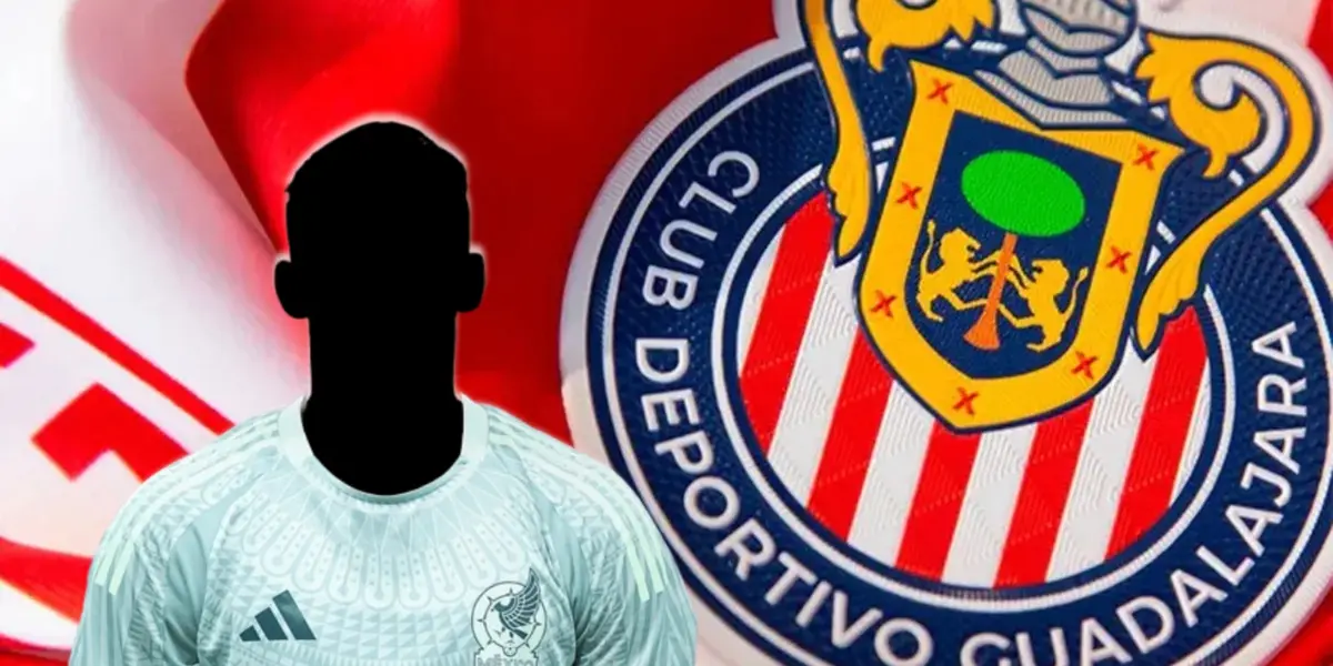 Futbolista incógnito del Tri junto al escudo de Chivas / FOTO CÓDIGO SAN LUIS