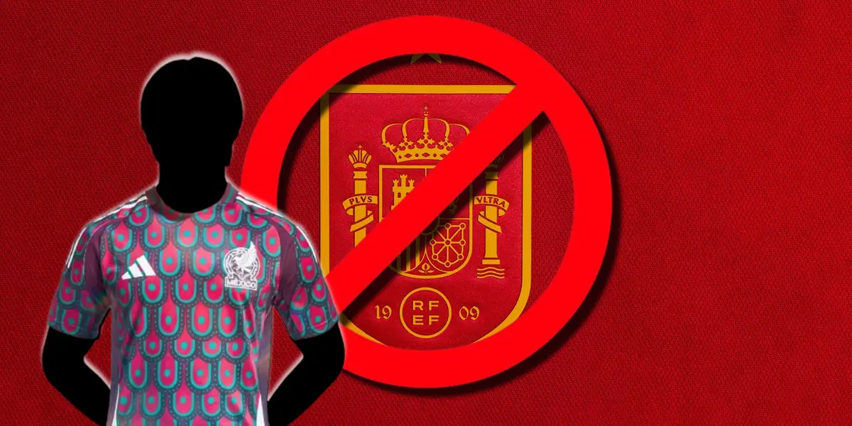 Futbolista incógnito del Tri junto al escudo de España / FOTO X