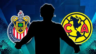Futbolista incógnito junto a los escudos de Chivas y América / FOTO RÉCORD