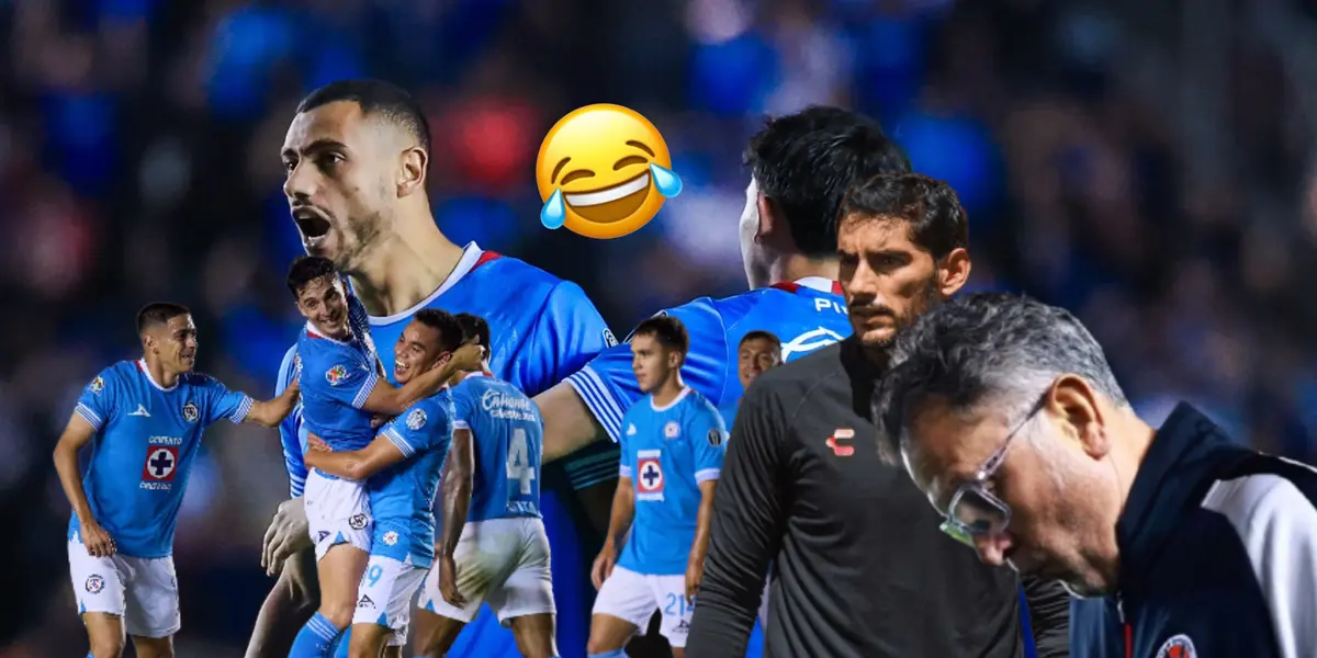 Futbolistas celebrando, Jesús Corona, emoji riendo y Juan Osorio/ Foto Cruz Azul.