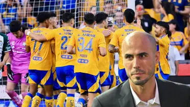 Futbolistas celebrando y Guido Pizarro/ Foto Tigres.