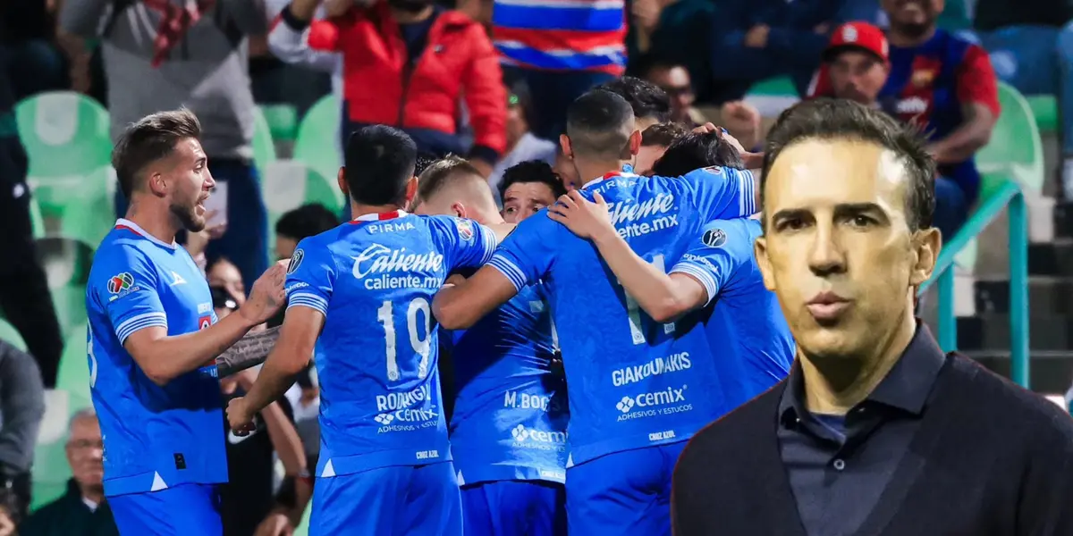 Futbolistas celebrando y Vicente Sánchez/ Foto Cruz Azul.