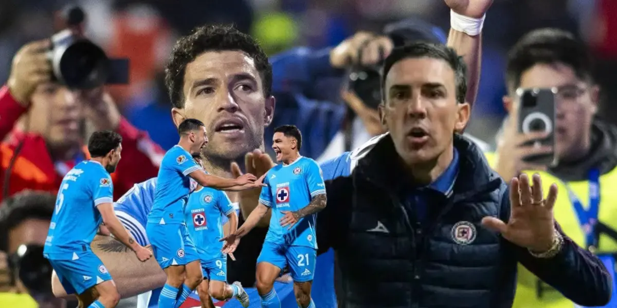 Futbolistas celebrando y Vicente Sánchez/Foto Fan Azul.