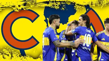 Futbolistas de Boca Juniors junto al escudo del América / FOTO FLASHSCORE