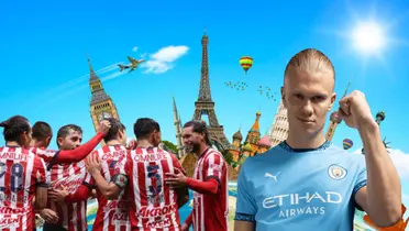 Futbolistas de Chivas junto a Erling Haaland / FOTO MANCHESTER CITY
