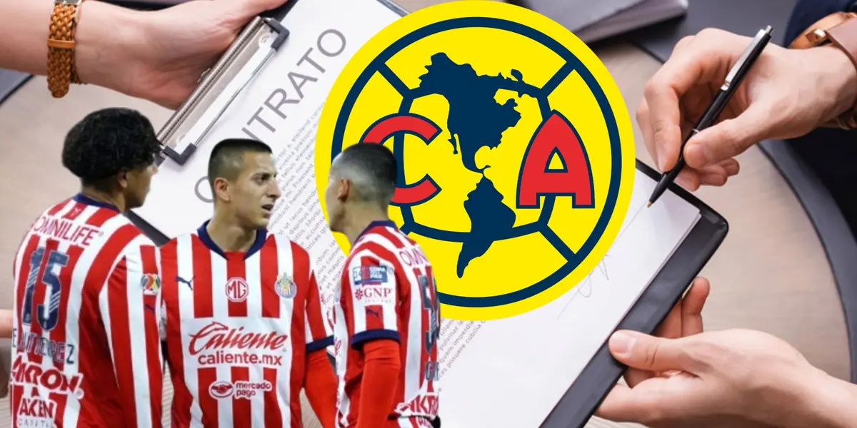Futbolistas de Chivas junto al escudo del América / FOTO ESPN