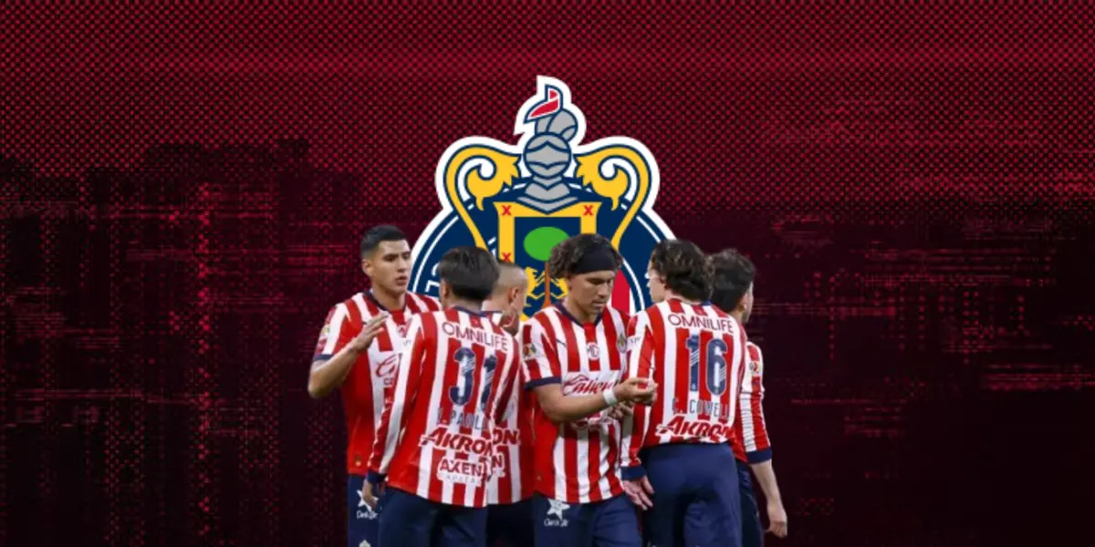 Futbolistas de Chivas junto al escudo del Rebaño Sagrado / FOTO TV AZTECA