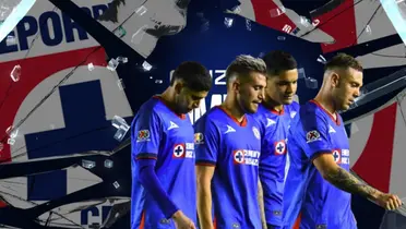 Futbolistas de Cruz Azul junto al escudo del club / FOTO ESTO