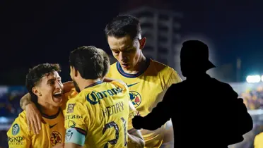 Futbolistas del América festejando y silueta de Emilio Lara/ Foto Mexsport.